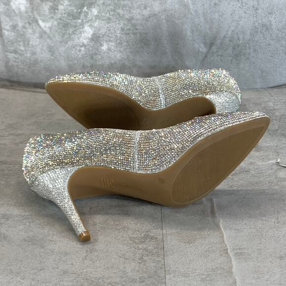 INC INTERNATIONAL CONCEPTS Women's Silver Rhinestone Zitah Pointed-Toe Pumps SZ6 - Picture 8 of 9